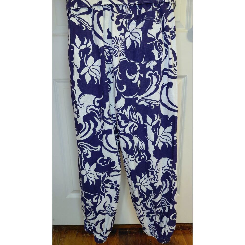 Christian Siriano Blue White Floral Resort Lounge Set Small Beaded Boho Linen - Picture 15 of 16